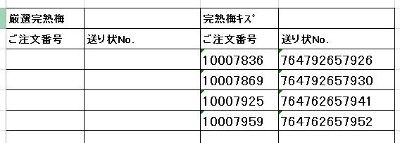 送り状番号　170702完熟梅2