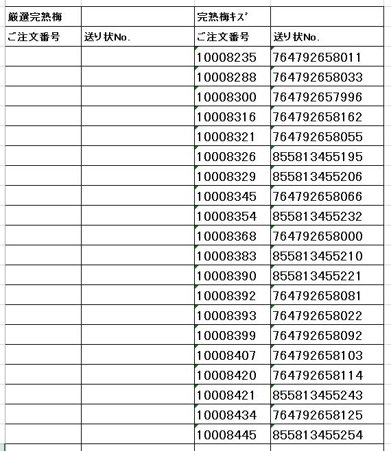 送り状番号　170703完熟梅2