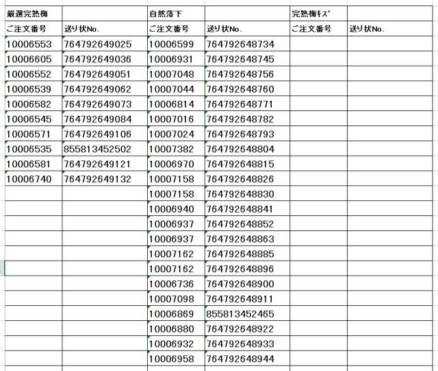 送り状番号　170616完熟梅-1