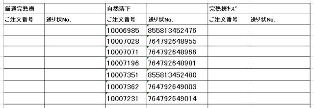 送り状番号　170616完熟梅-2