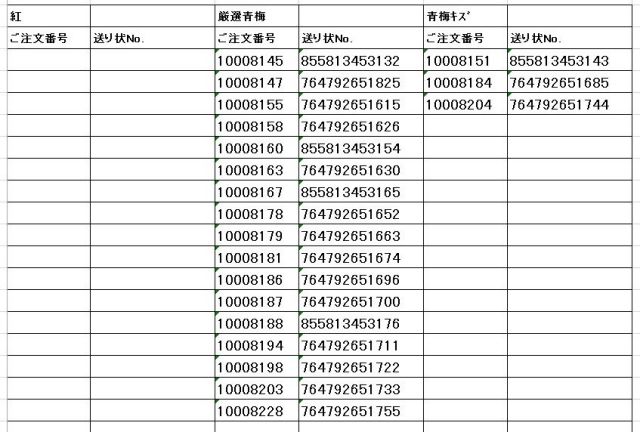 送り状番号　170620青紅