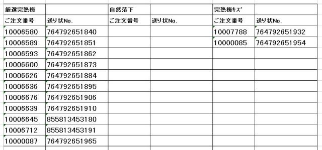 送り状番号　170621完熟梅