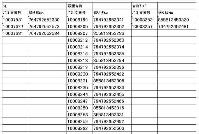 送り状番号　170622青紅