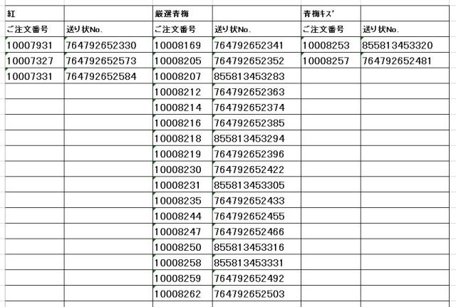 送り状番号　170622青紅