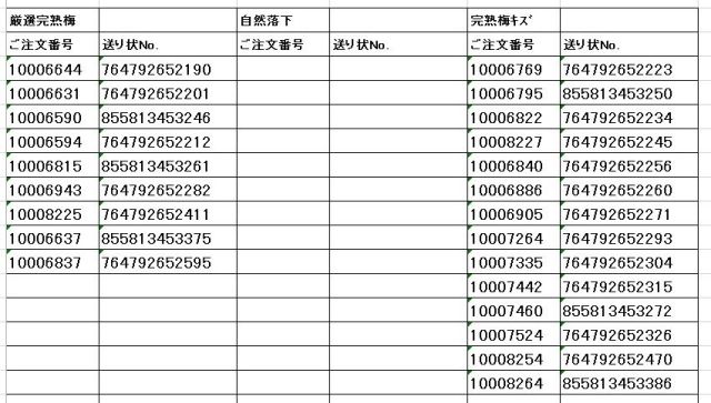 送り状番号　170622完熟梅