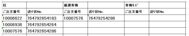 送り状番号　170627青紅