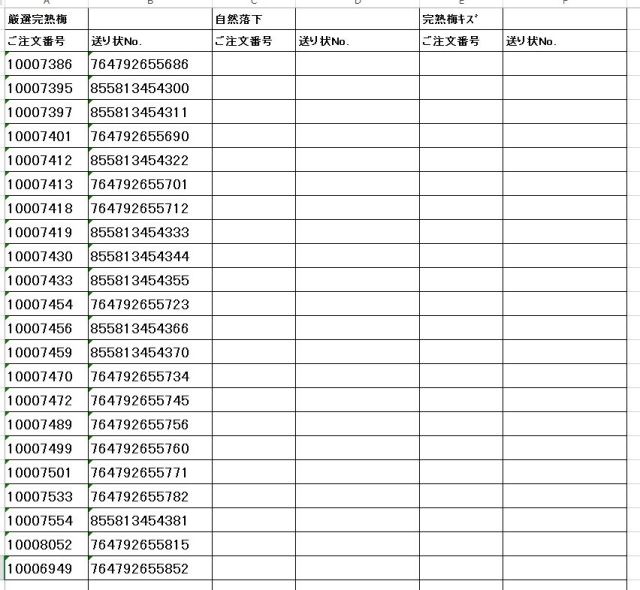 送り状番号　170630完熟梅3