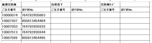 送り状番号　170630完熟梅4