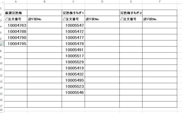 出荷一覧20160625-6完熟梅予定